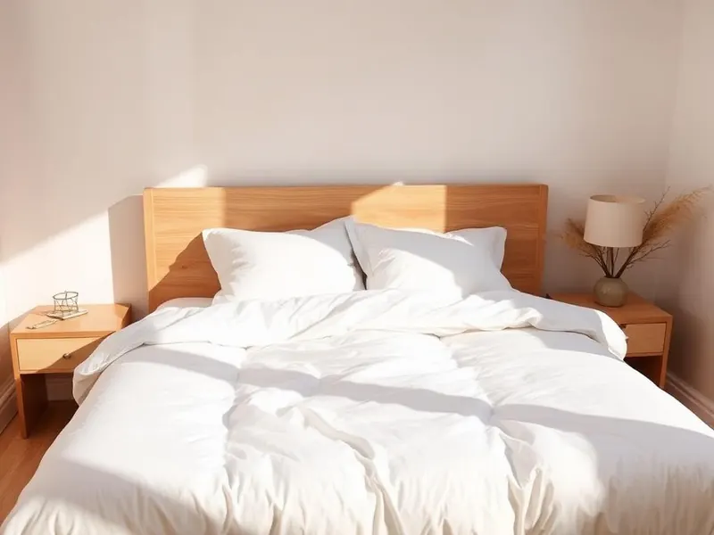 Cama queen arrumada com edredom branco